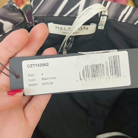 NWT Halston Heritage Crocus Print Off Shoulder Dress in Black Croc Size 4 - Picture 9 of 9